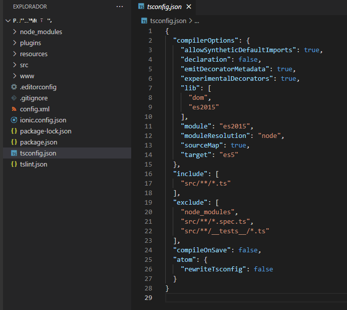 Ejemplo de un archivo de configuración TypeScript para un cliente